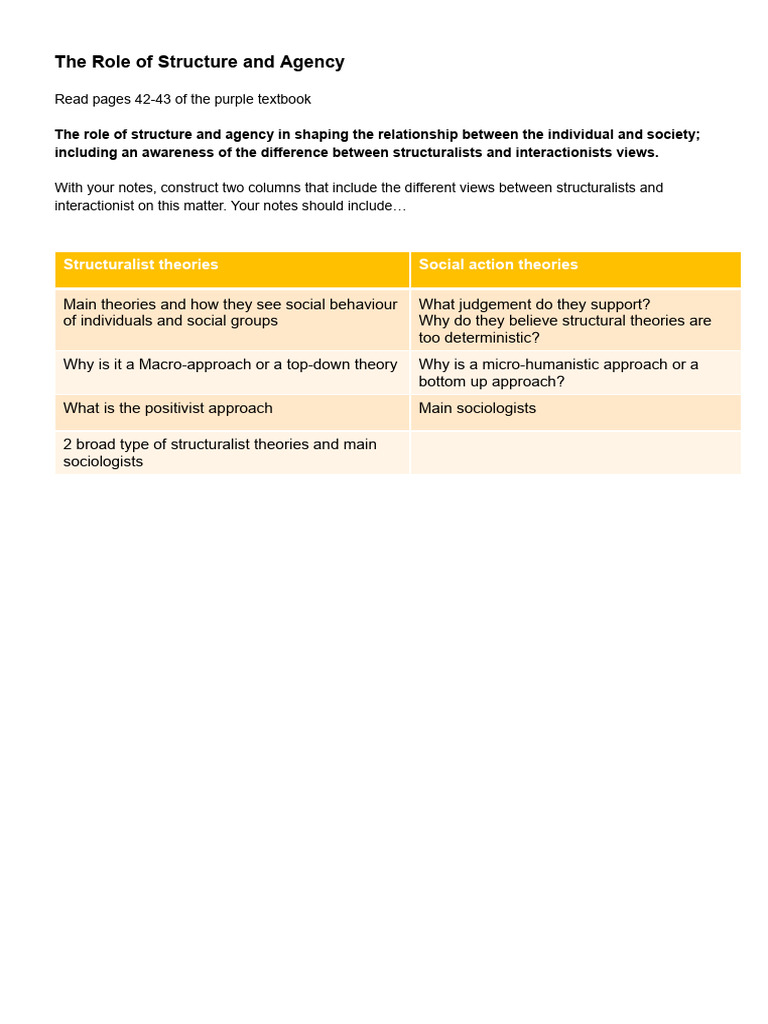 The Role of Structure and Agency - For Students | PDF
