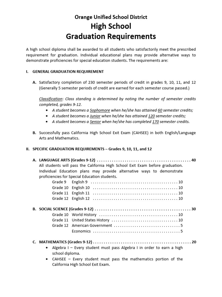 Orange High School Graduation Criteria | PDF | Educational Stages