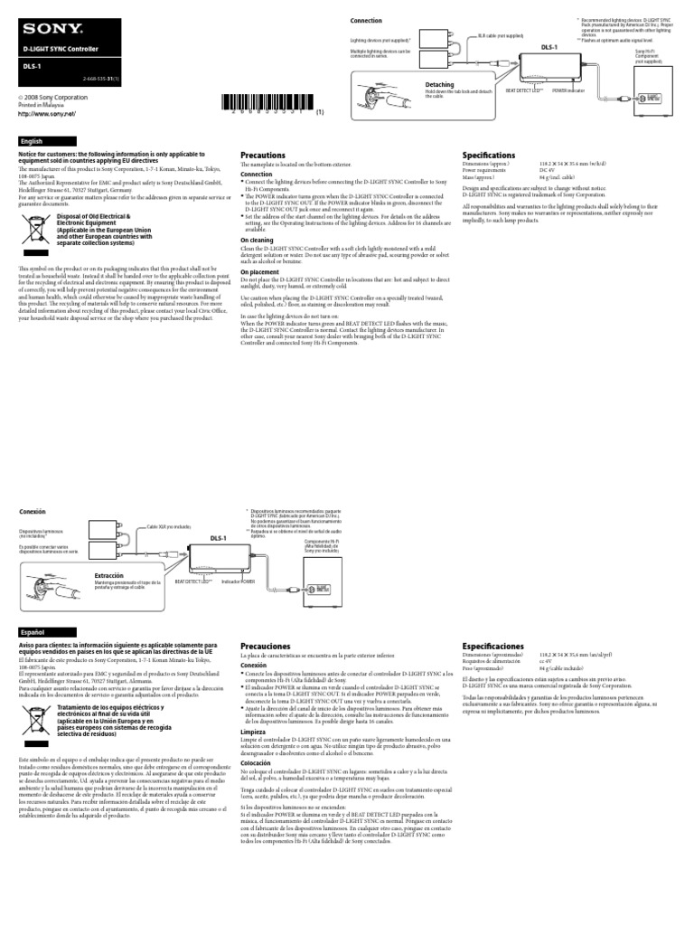 Precautions Specifications: D-LIGHT SYNC Controller DLS-1 | PDF | Residuos