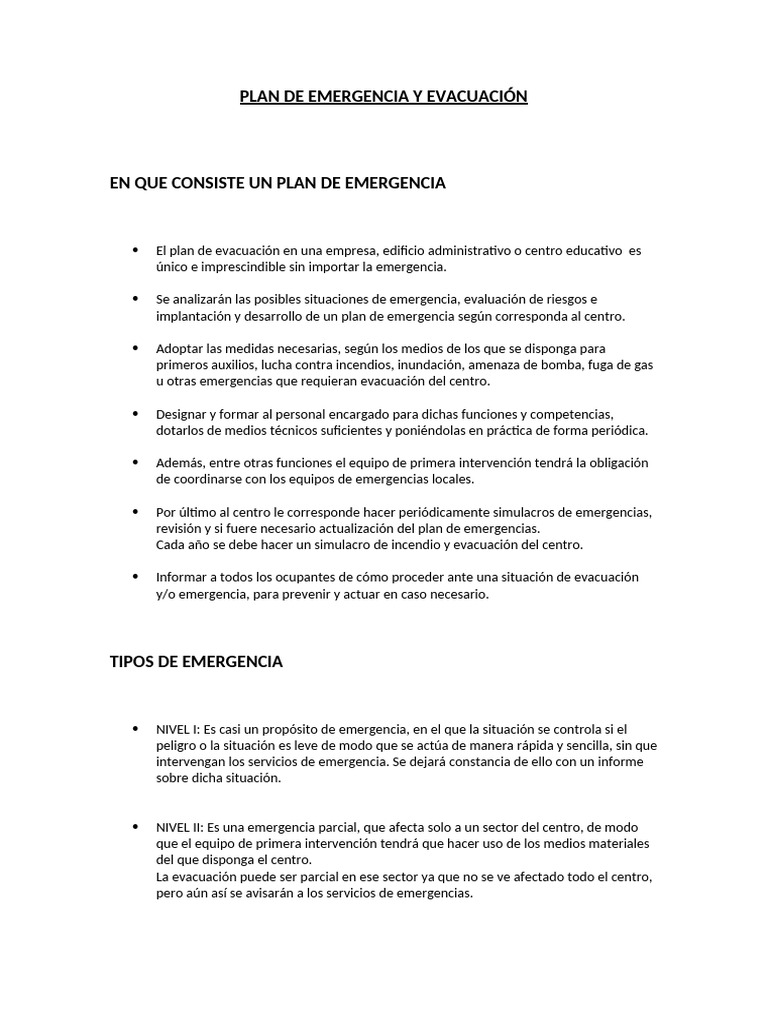 Plan de Emergencia y Evacuación | PDF | Defensa Civil