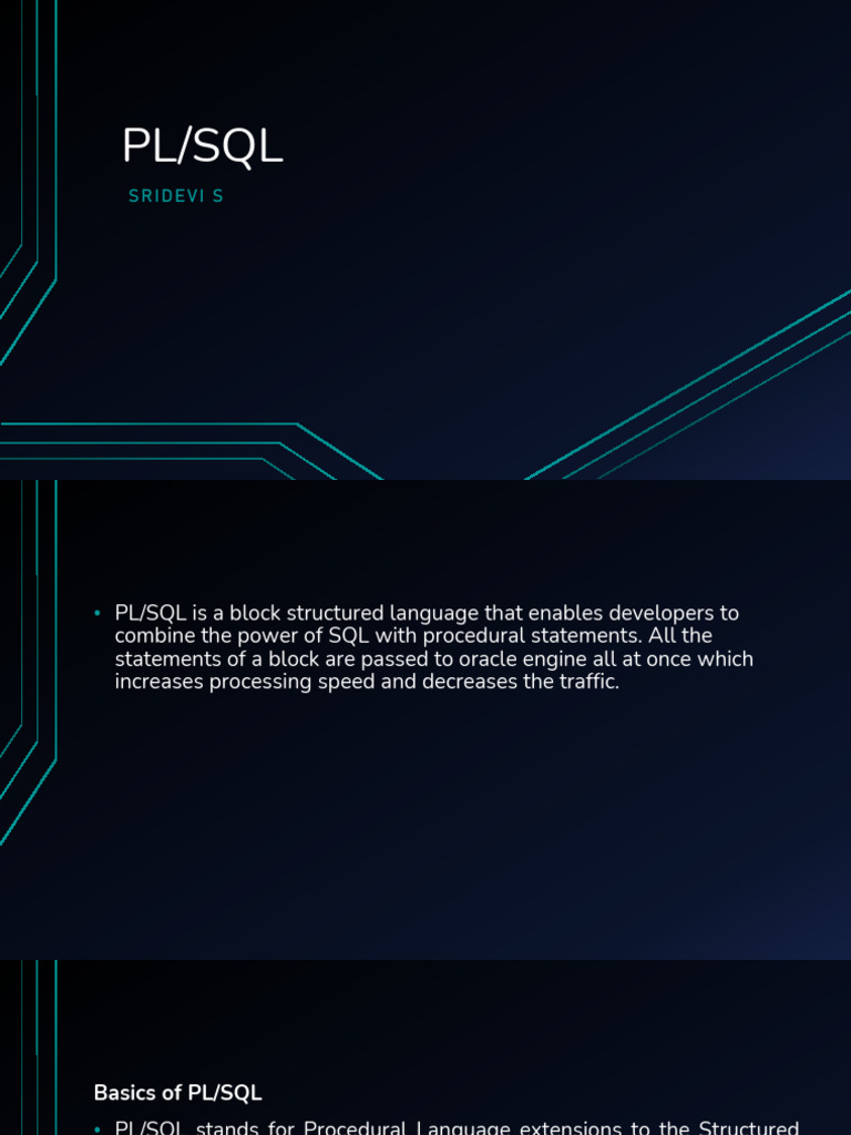 PL/SQL Overview: Features and Syntax | PDF | Pl/Sql | Relational Database