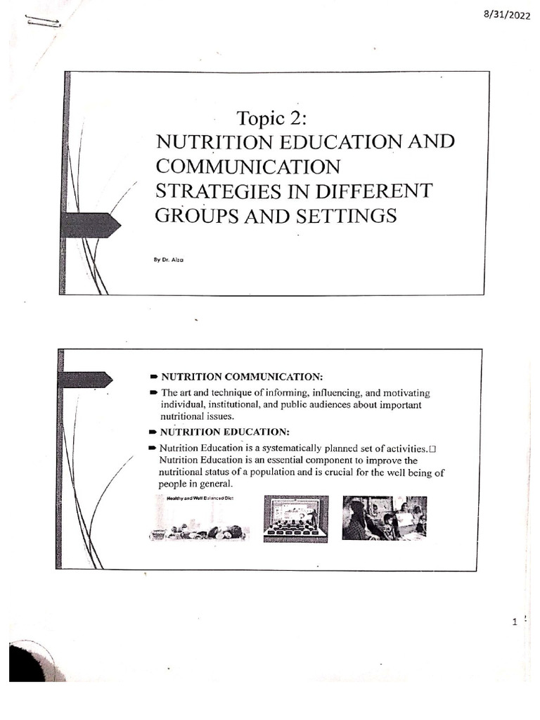 Strategies For Nutrition Education | PDF