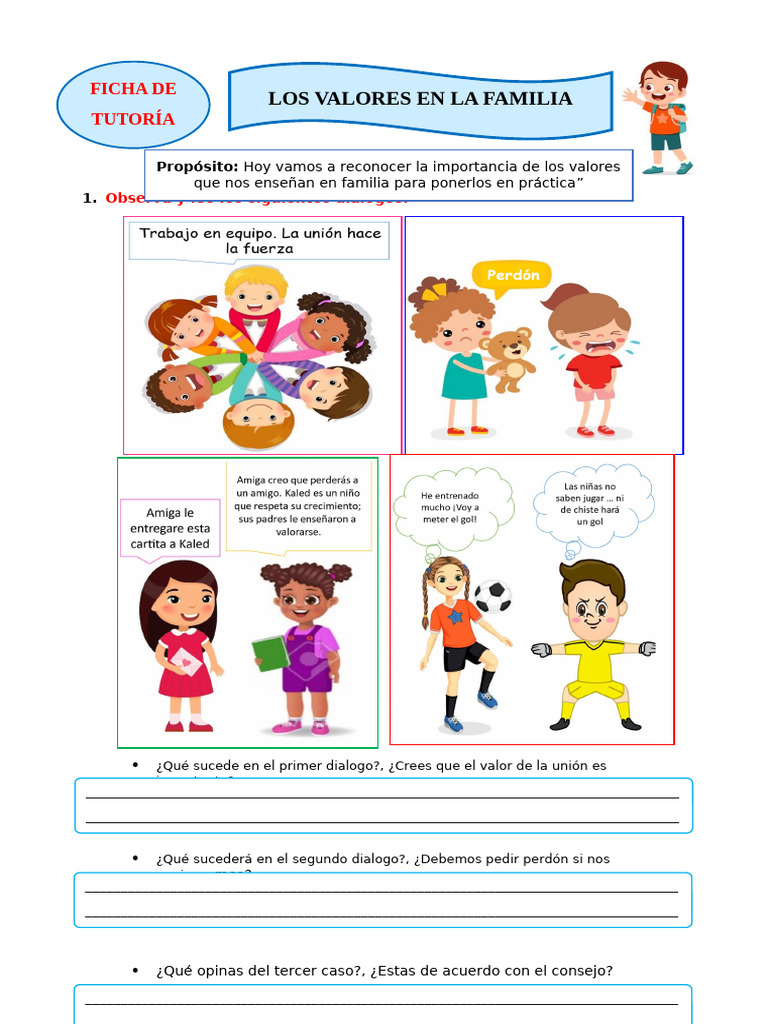 3° Ficha Tuto Vier 26 Valores en La Familia Yessenia Carrasco 933623393 ...