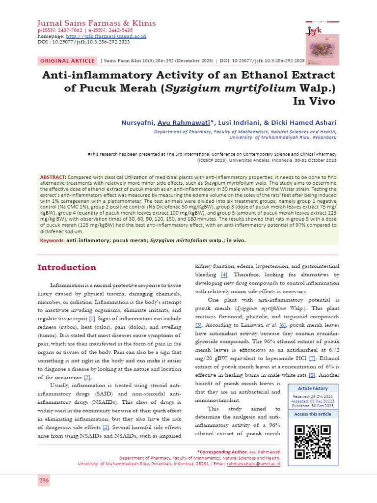 Anti-Inflammatory Activity of An Ethanol Extract o | PDF | Inflammation