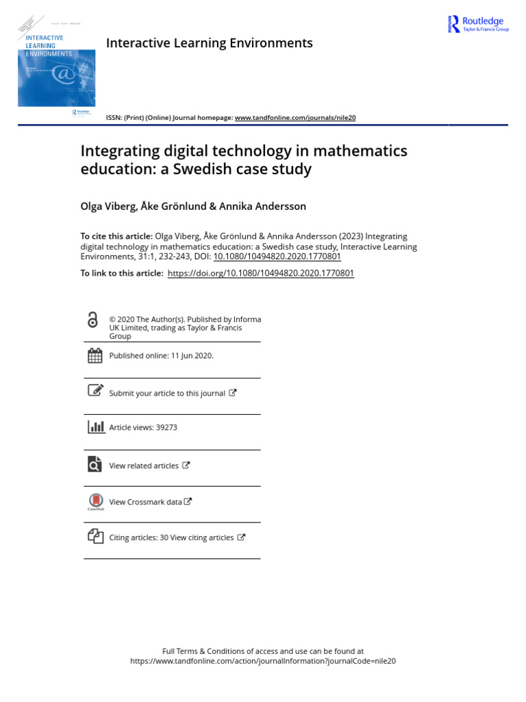 Integrating Digital Technology in Mathematics Education A Swedish Case ...
