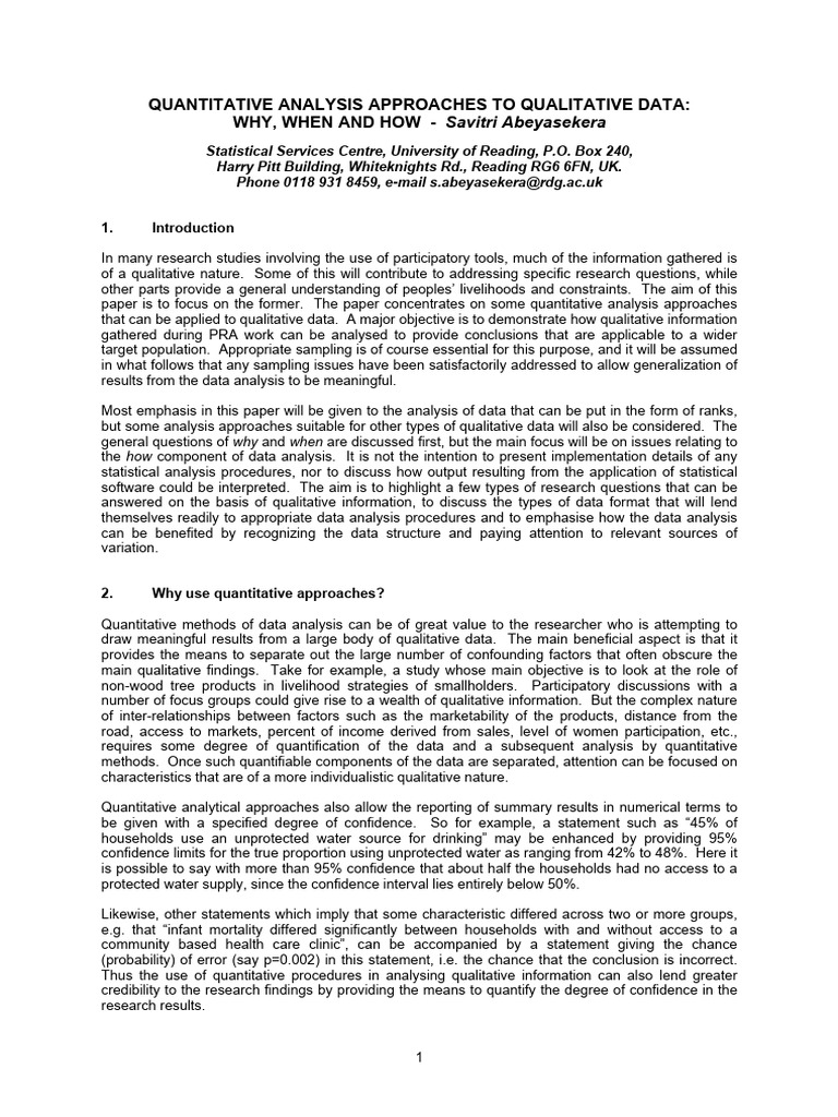 Quantitative Analysis Approaches To Qualitative Data | PDF ...