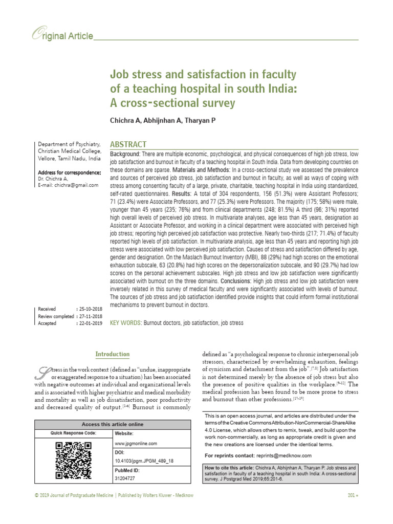 Job Stress and Satisfaction in Indian Faculty | PDF | Occupational ...
