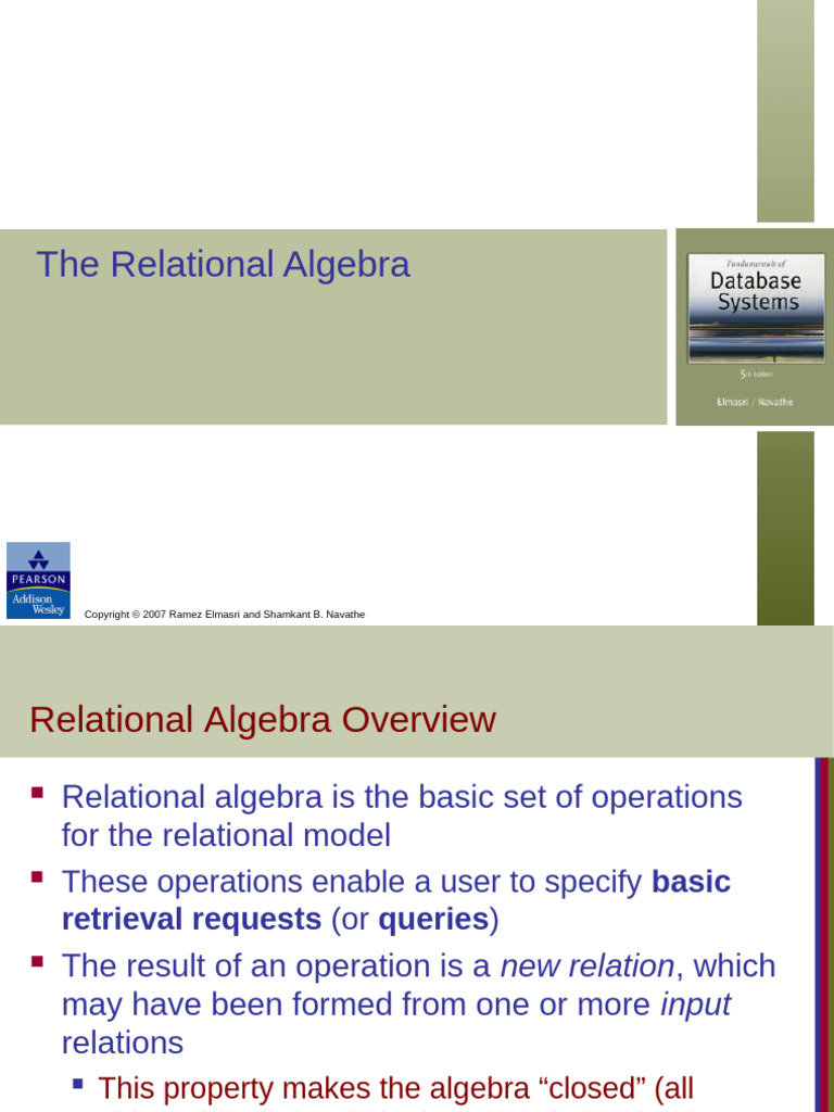 5 - The Relational Algebra and Calculus | PDF | Relational Model ...