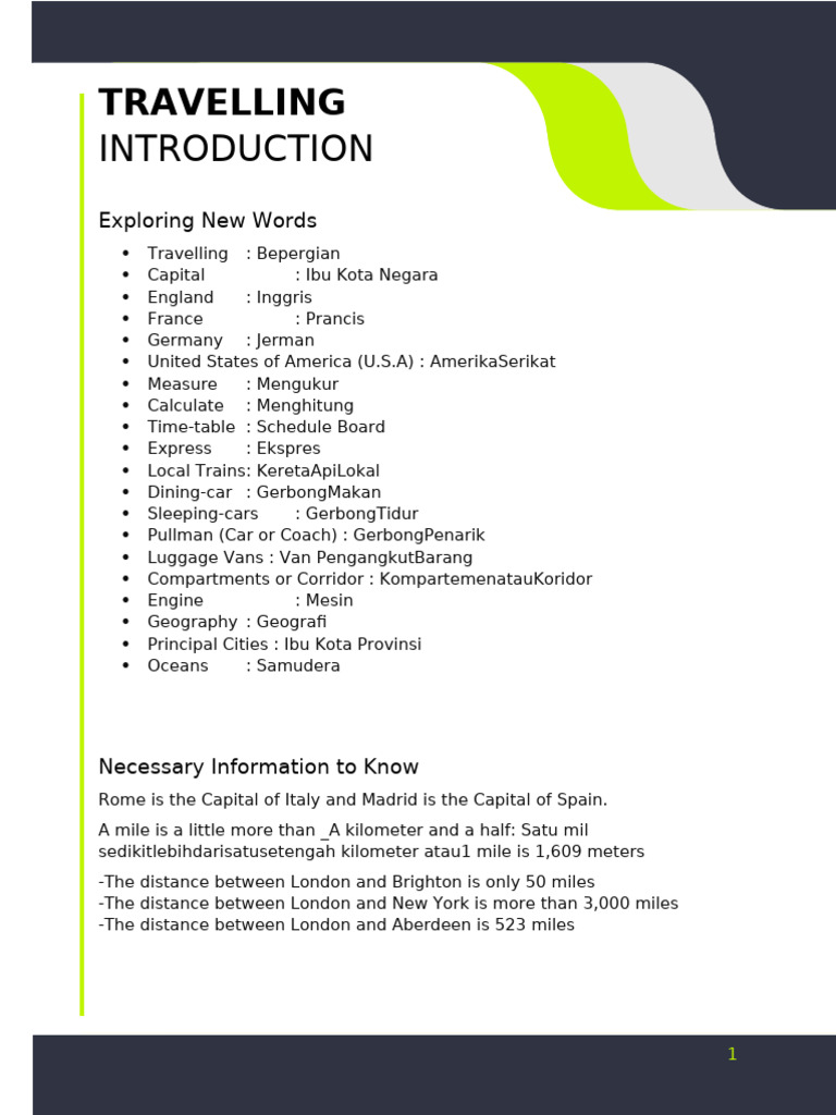 Travel Vocabulary and Concepts | PDF