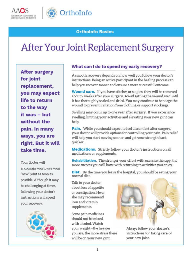 Joint Replacement Surgery Recovery Guide | PDF | Surgery | Infection
