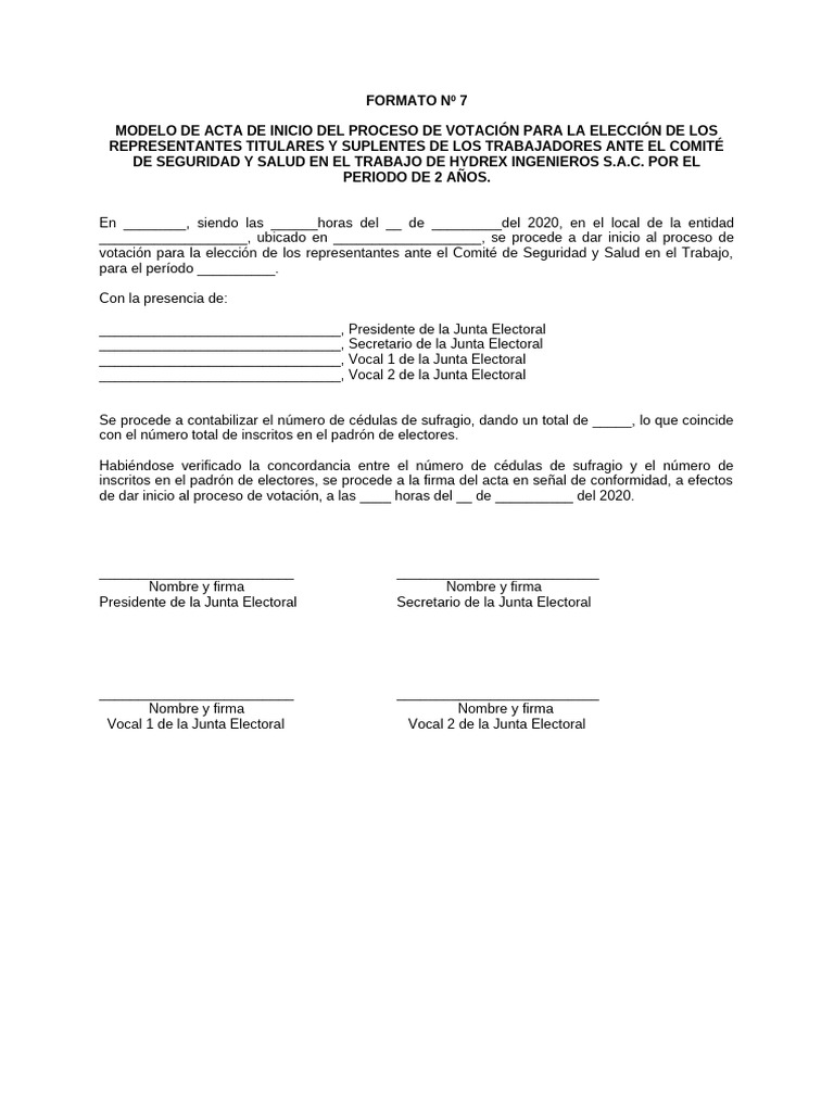 Formato 07 - Acta de Inicio Del Proceso de Votación | PDF