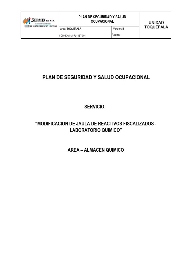 Plan de Seguridad y Salud Ocupacional | PDF | Seguridad y salud ...