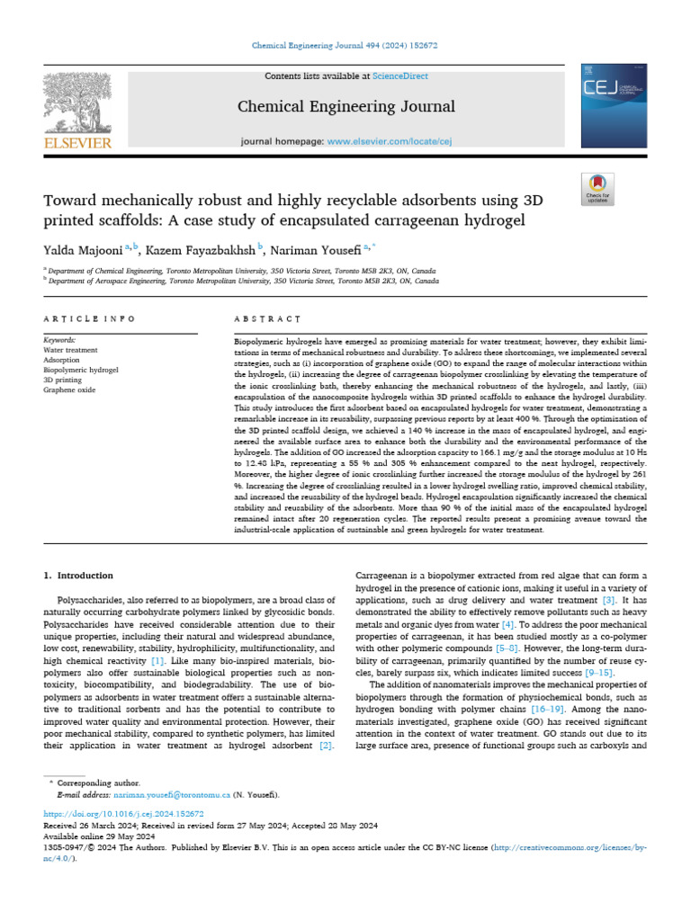 1 s2.0 S1385894724041597 Main | PDF | Adsorption | Gel