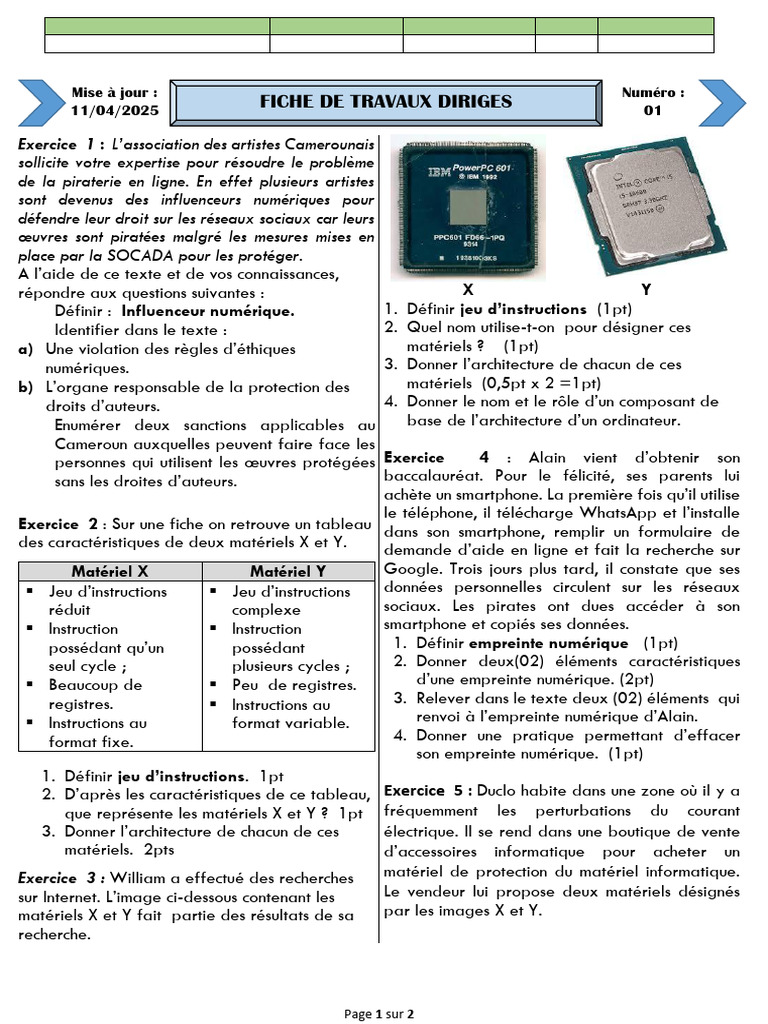 Fiche de travaux dirigés en informatique | PDF | Informatique | Algorithmes