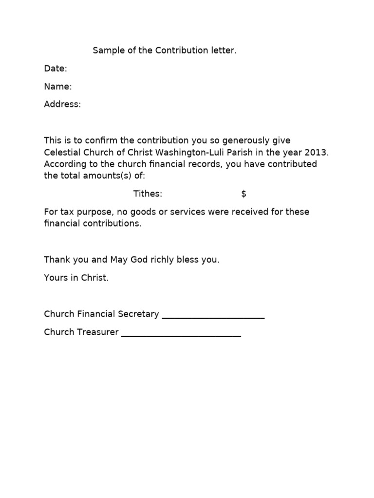Church Contribution Letter Sample | PDF