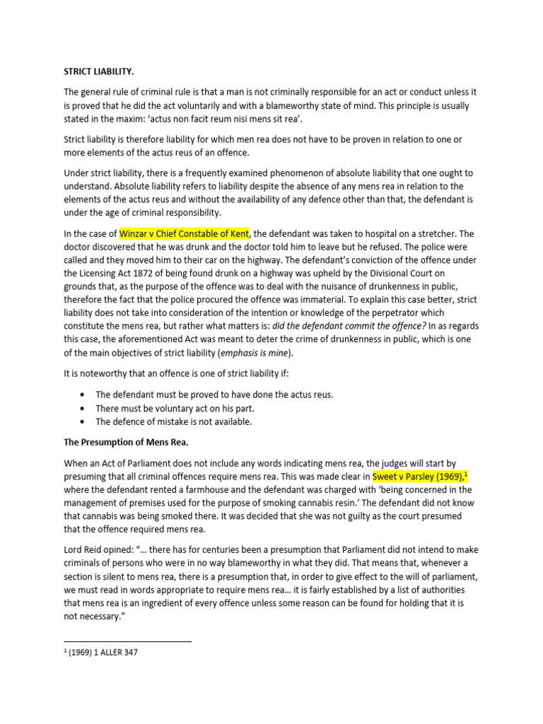 Strict Liability by Masiga Victor | PDF | Mens Rea | Strict Liability
