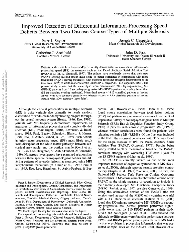 MS Information-Processing Speed Study | PDF | Multiple Sclerosis ...