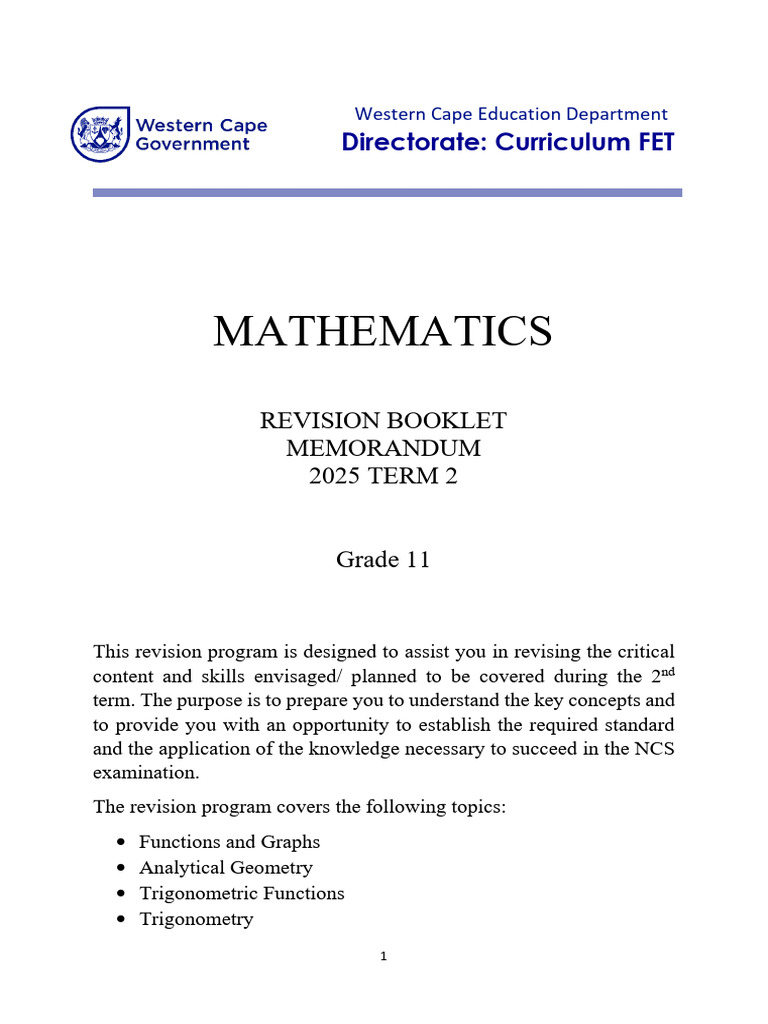 Grade 11 Maths Revision Term 2 2025 | PDF | Trigonometry | Mathematics