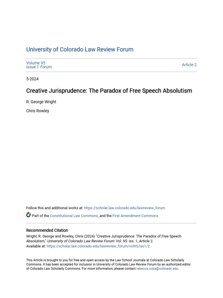 Creative Jurisprudence - The Paradox of Free Speech Absolutism | PDF ...