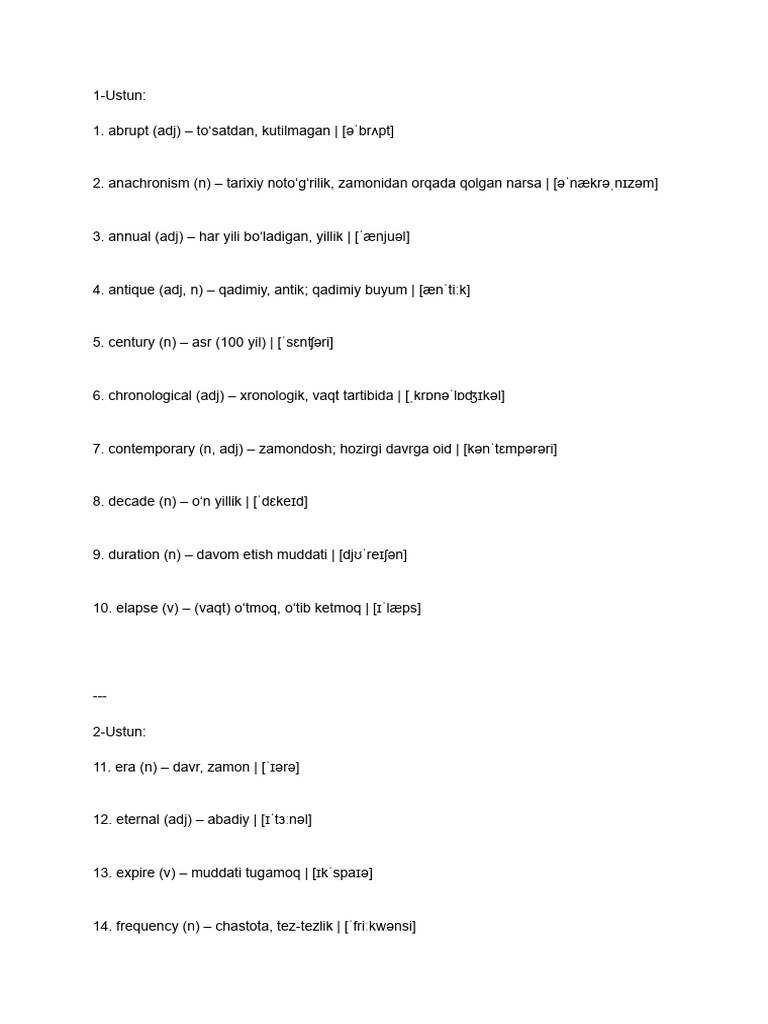 Time-Related Vocabulary Guide | PDF