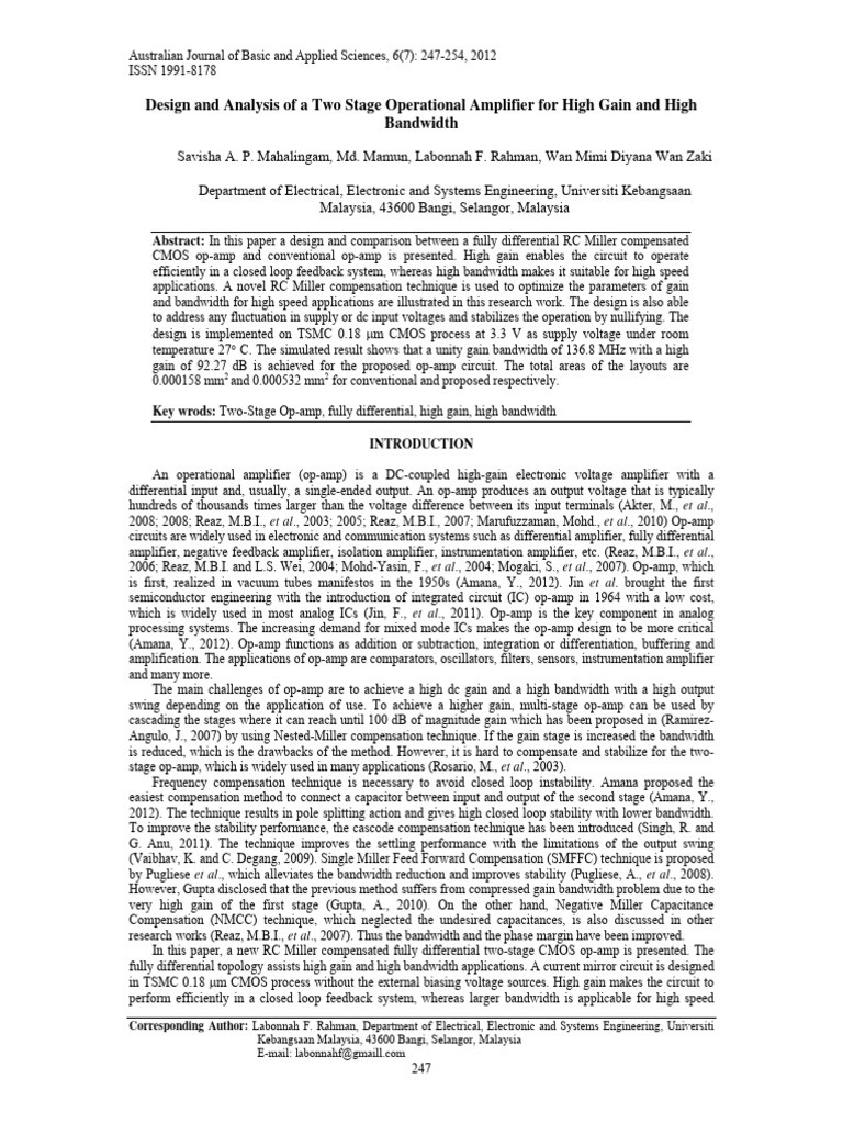High Gain Two-Stage CMOS Op-Amp Design | PDF | Operational Amplifier ...