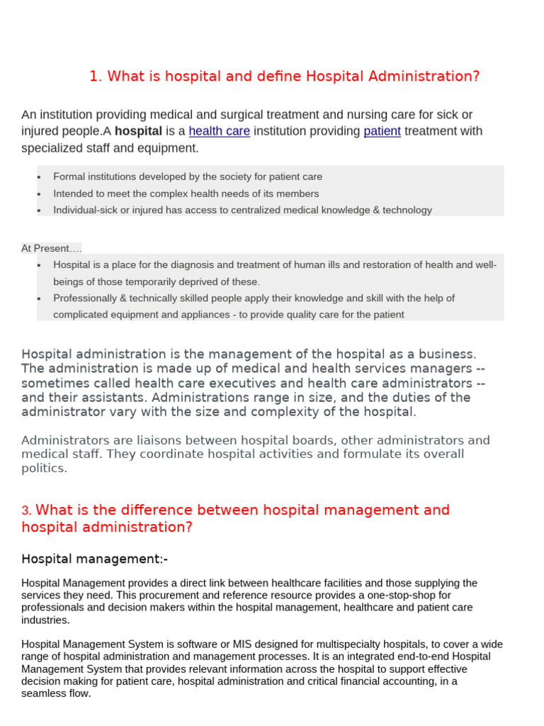 Hospital Administration Overview and Scope | PDF | Hospital | Health ...