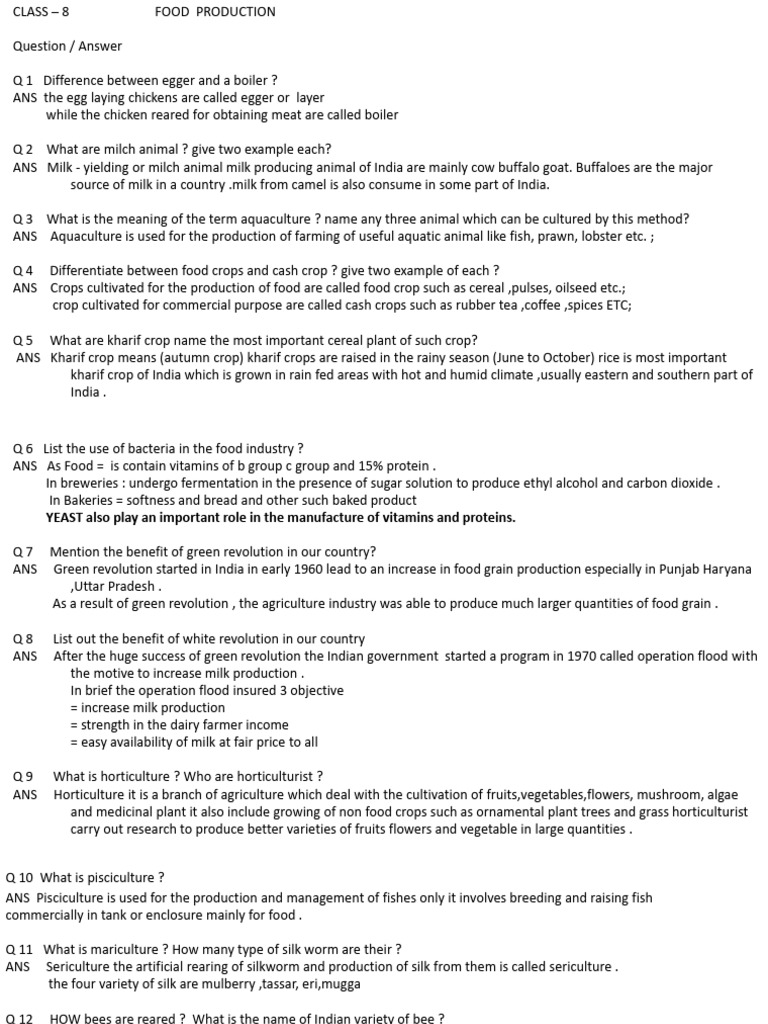 Class 8 Food Production Q&A Guide | PDF | Foods | Horticulture