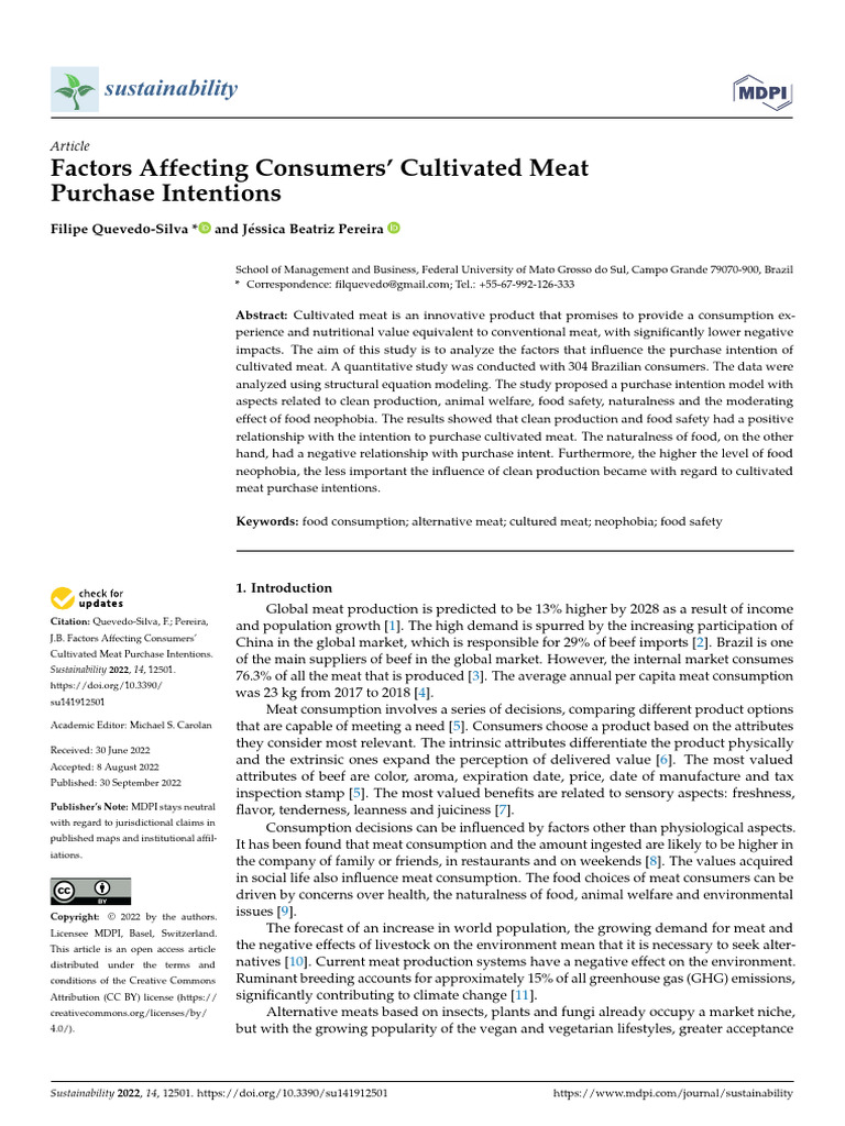 Factors Influencing Cultivated Meat Purchases | PDF | Meat | Intention