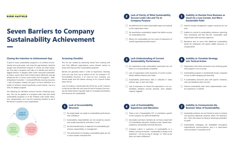 Seven Barriers to Sustainability Success | PDF | Sustainability | Goal