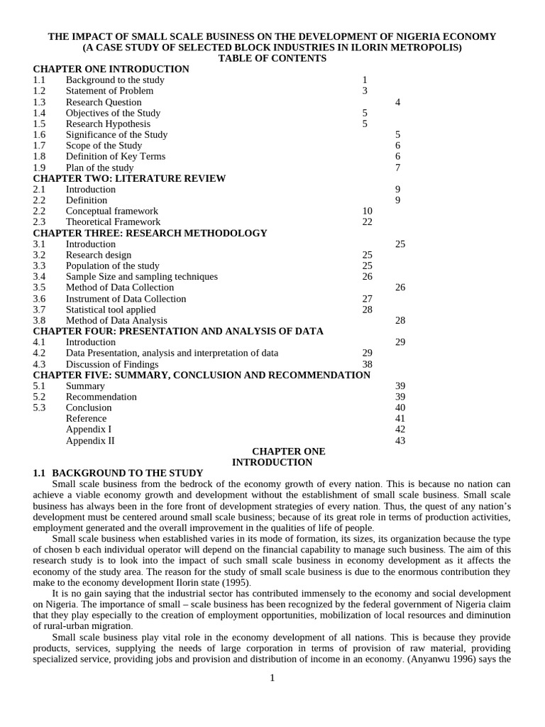 Impact of Small Scale Business in Nigeria | PDF | Questionnaire ...