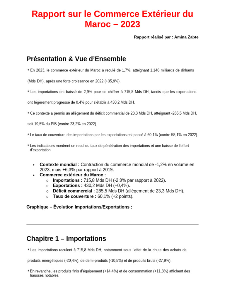 Commerce Extérieur Maroc 2023 : Bilan et Tendances | PDF | Balance ...