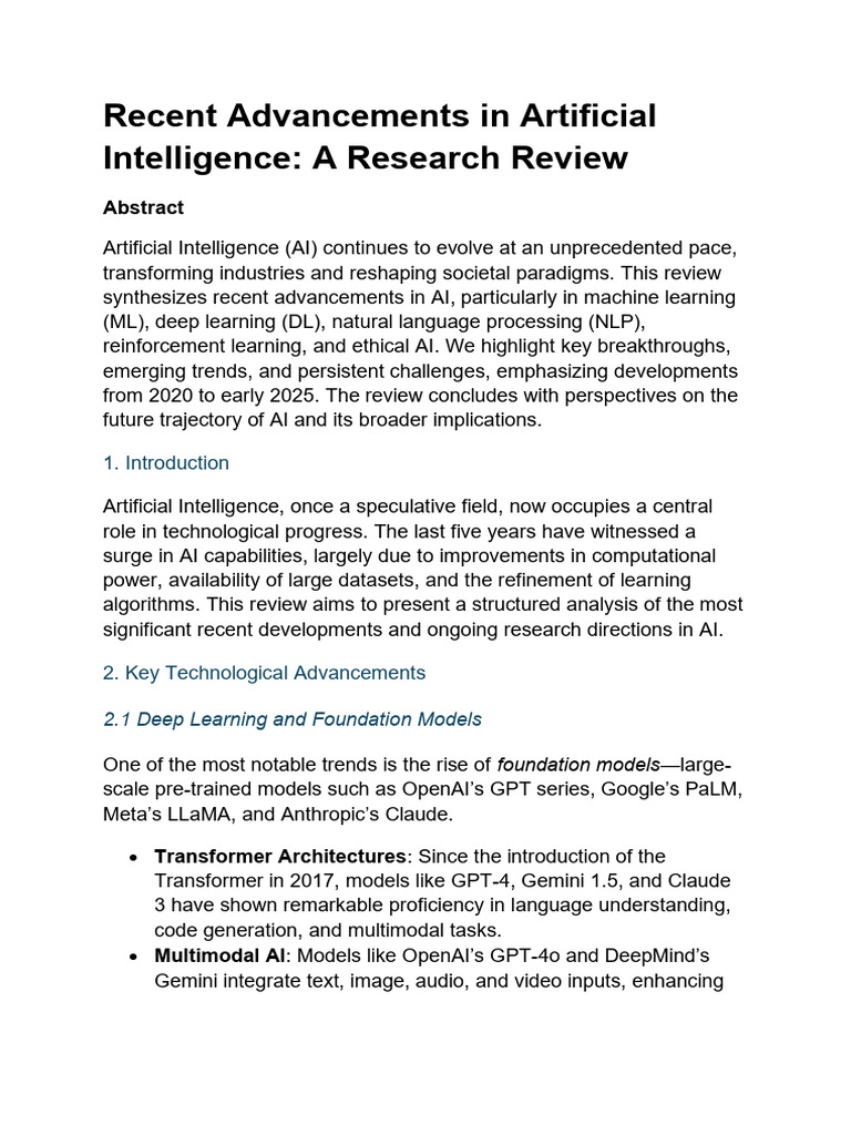 Recent Advancements in Artificial Intelligence | PDF | Artificial ...