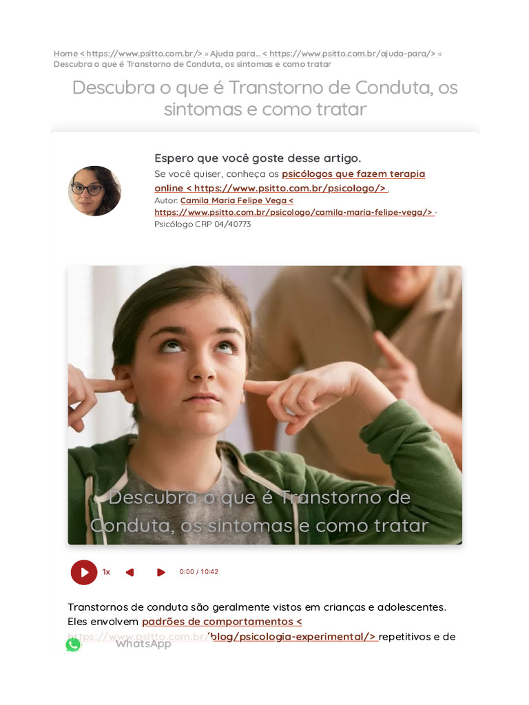 Transtorno de Conduta: Sintomas e Tratamento | PDF | Psicologia ...