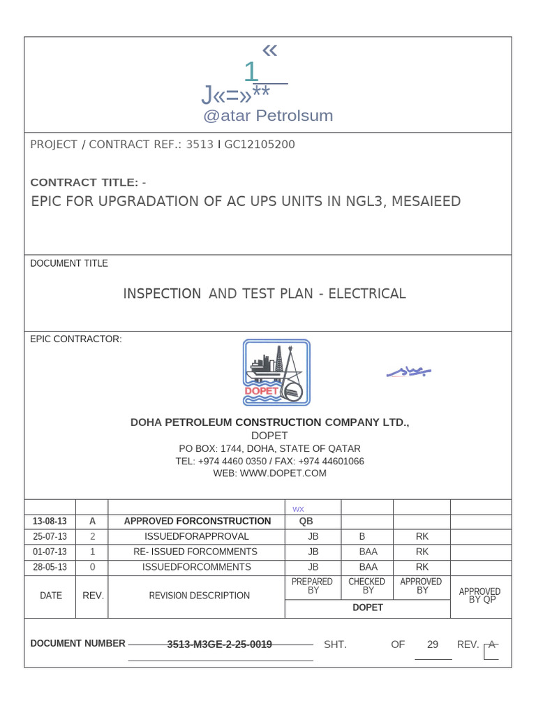 Electrical Inspection & Test Plan NGL3 | PDF | Specification (Technical ...