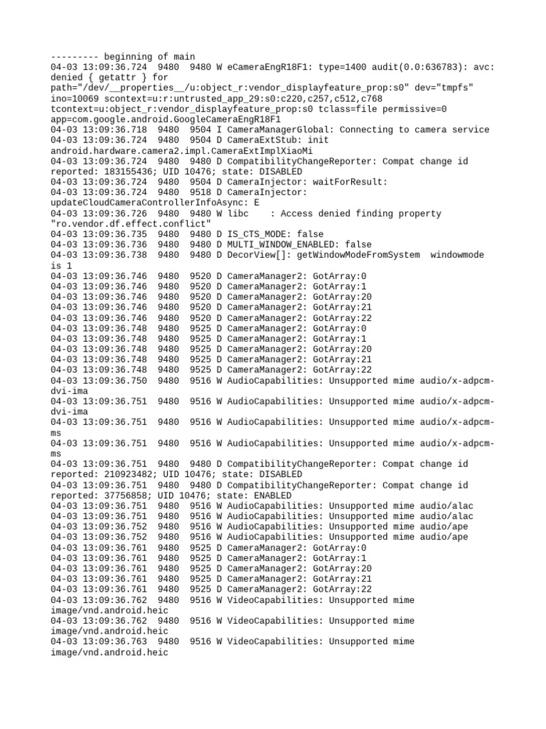 Camera Service Log Analysis | PDF | Computing | Software