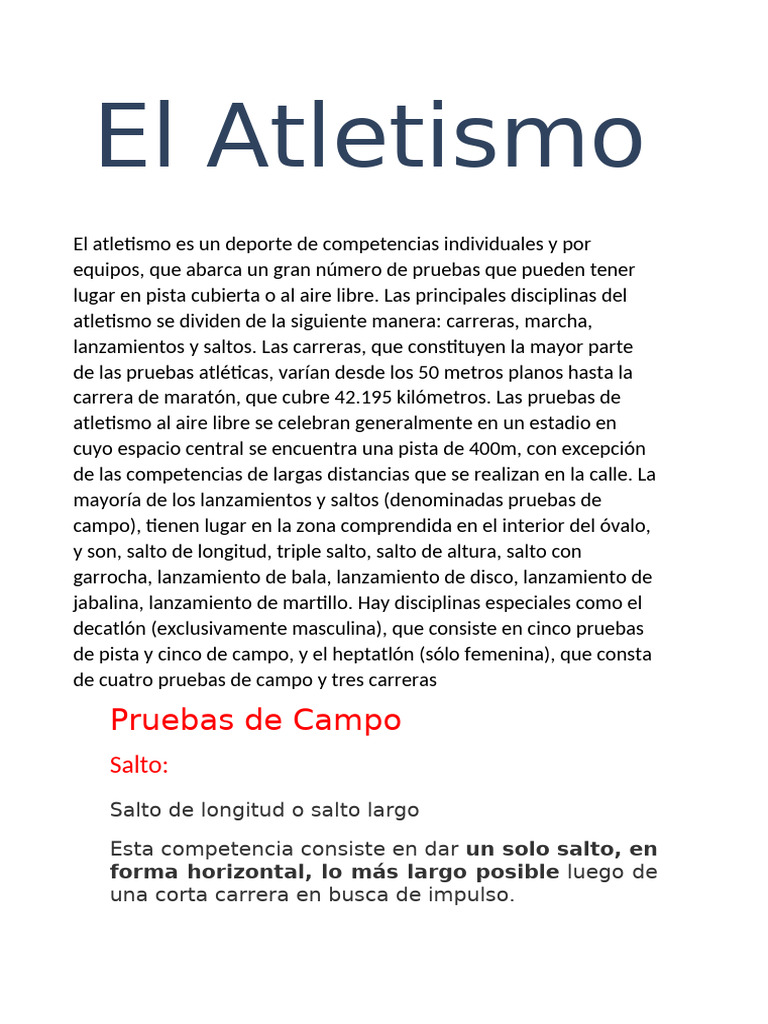 Historia y pruebas del atletismo | PDF | Deporte del atletismo ...