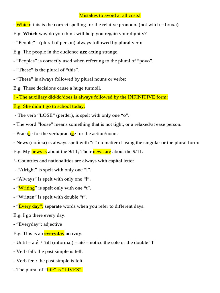 Common English Mistakes to Avoid | PDF