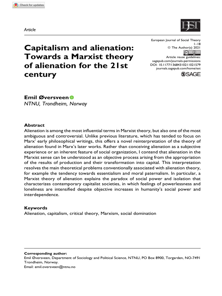 Marxist Theory of Alienation Today | PDF | Marx's Theory Of Alienation ...
