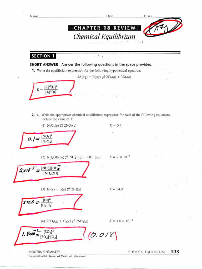Ws Equilibrium Expression Key | PDF