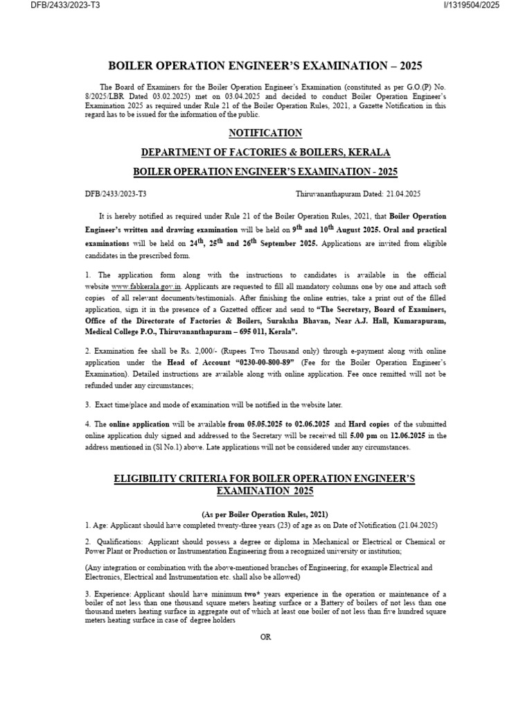 Jharkhand Boiler Engineer Exam 2025 Details | PDF | Energy Technology