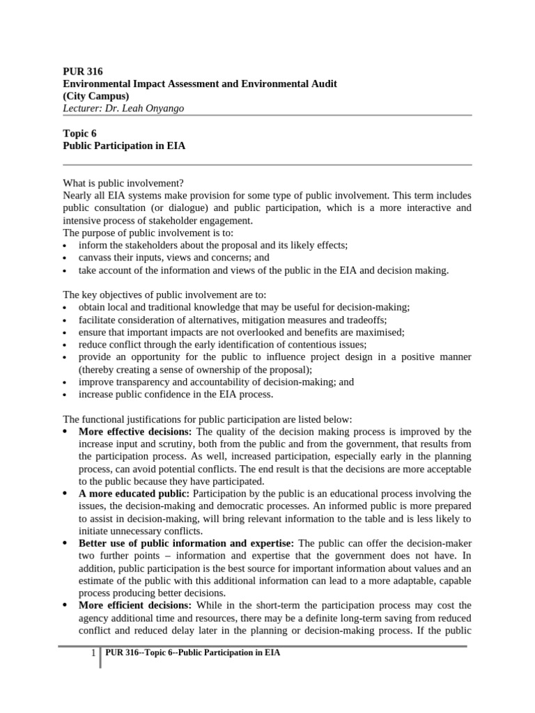 Public Participation in EIA Process | PDF | Environmental Impact ...