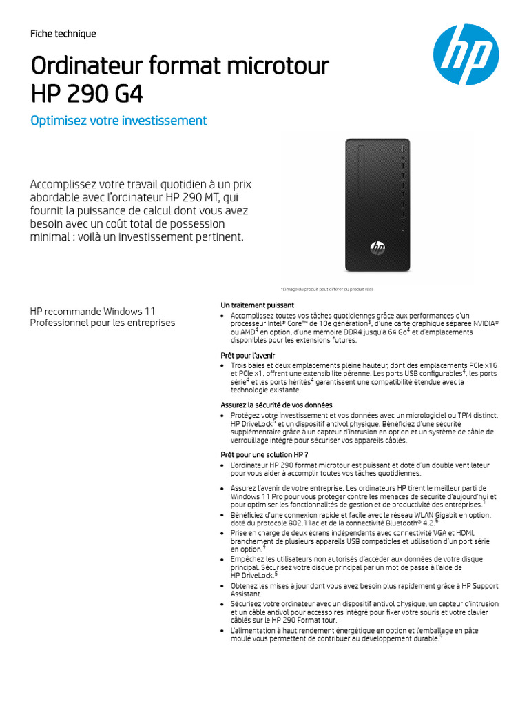 PC de Supervision HP 290 G4 | PDF | USB | Intel