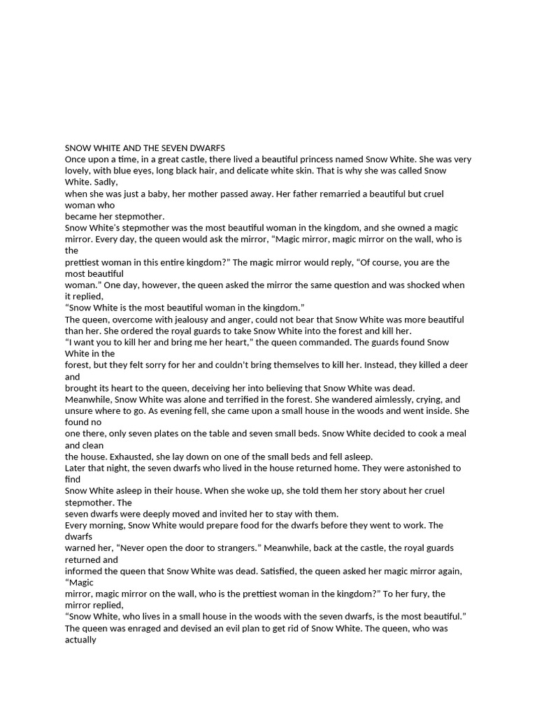 Snow White and the Seven Dwarfs Story | PDF | Snow White | European ...