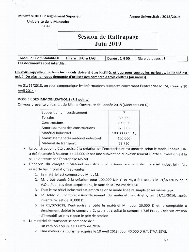 Session de Rattrapage Juin 2019 Corrigé | PDF