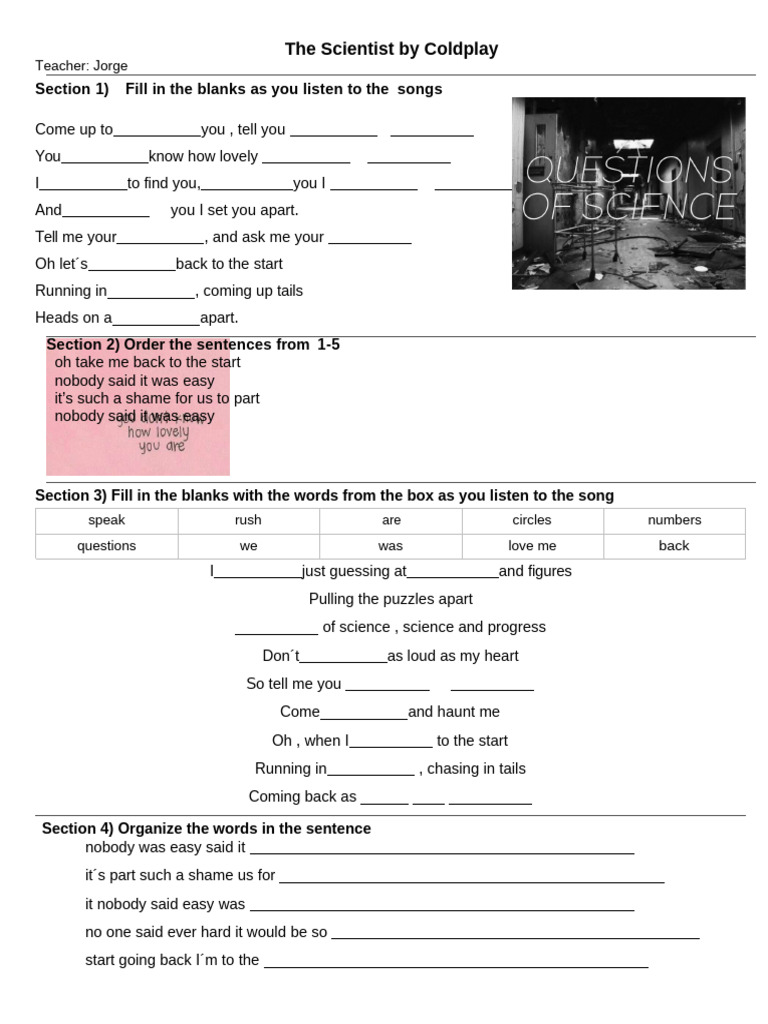 Coldplay Song Activity Guide | PDF
