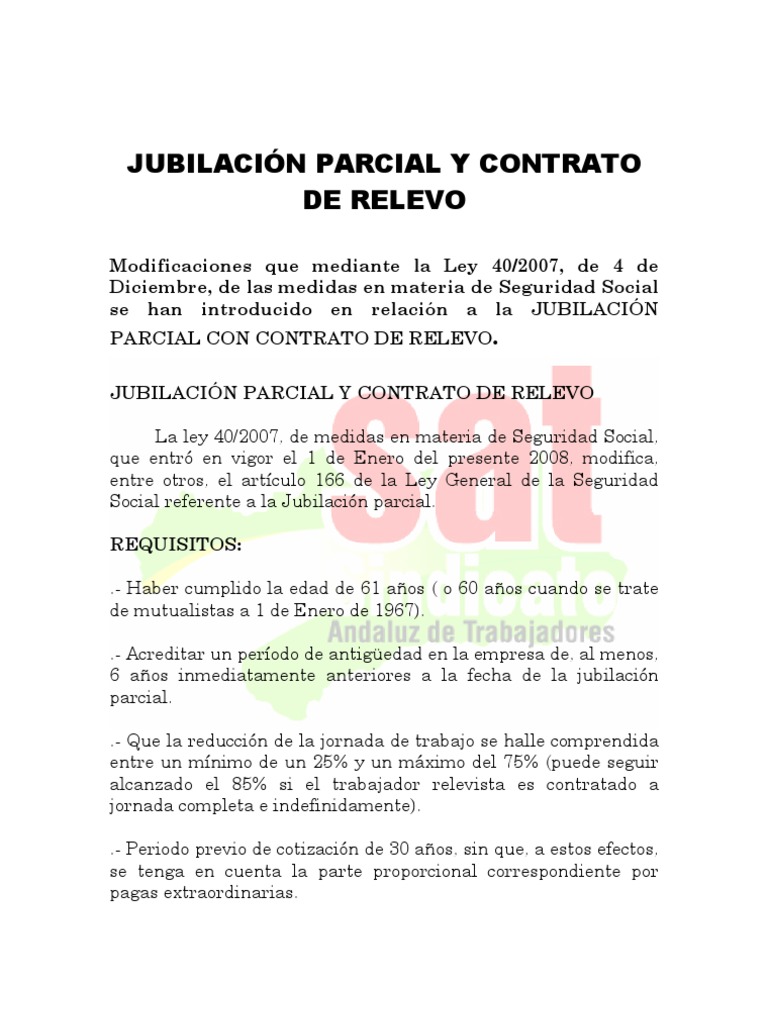 JubilaciÓn Parcial y Contrato de Relevo Información del gobierno