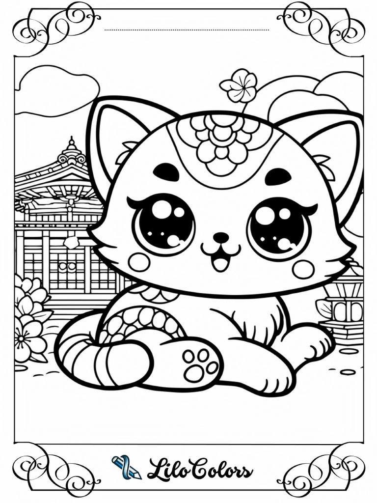 Japanese Cat Coloring Page | PDF