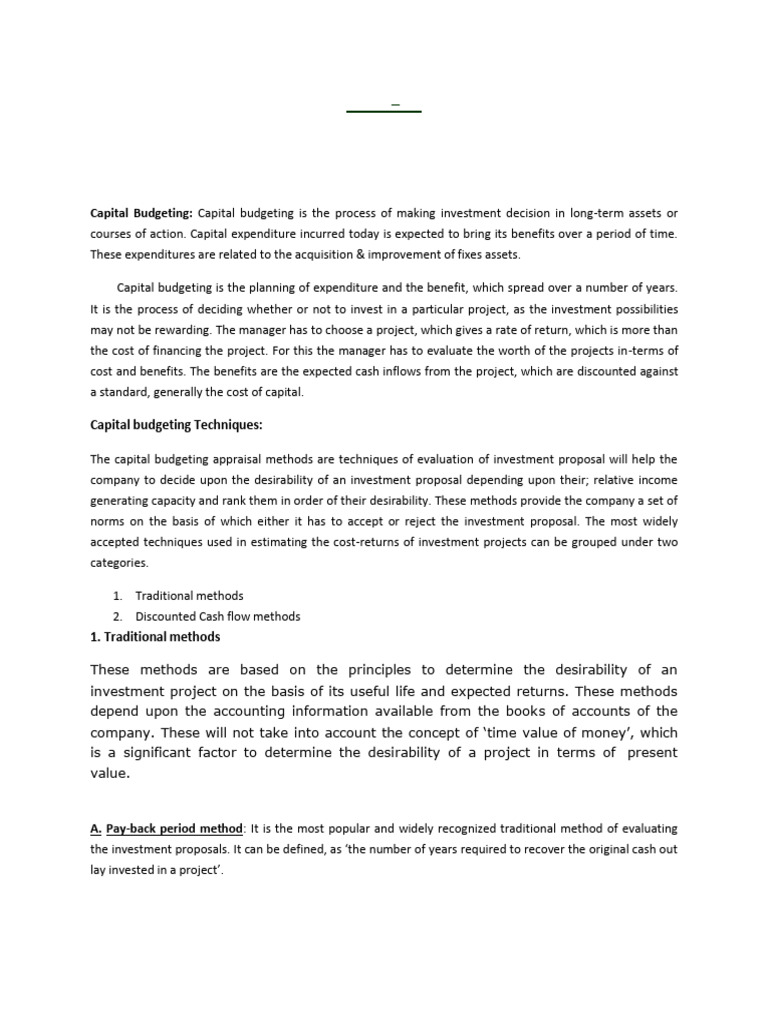 Capital Budgeting Techniques Explained | PDF | Cost Of Capital ...