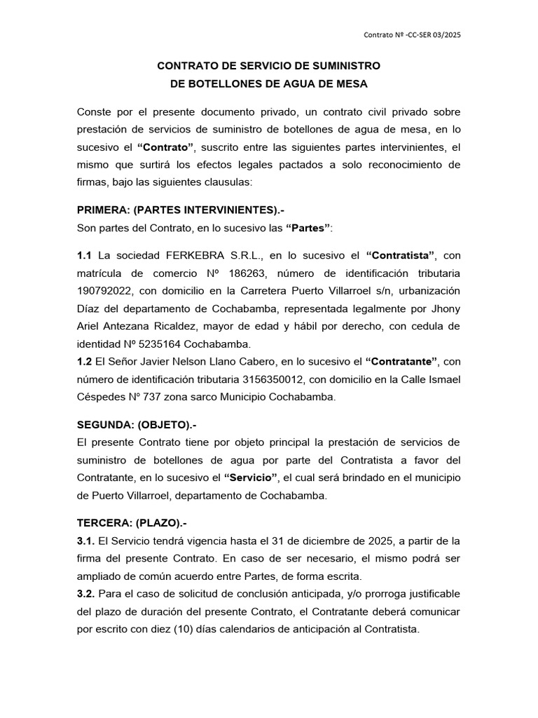 Contrato de Suministro de Agua | PDF | Derecho laboral | Salario