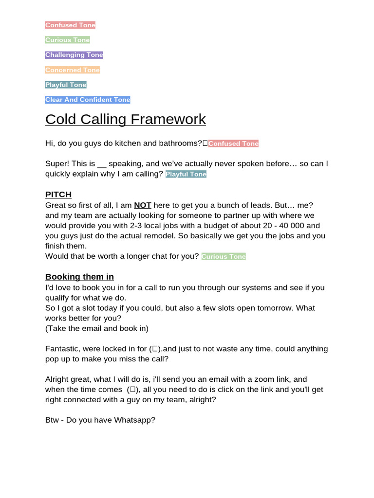 Cold Calling Framework for Remodeling Partnerships | PDF